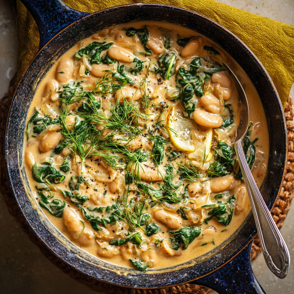 A bowl of creamy miso butter beans.