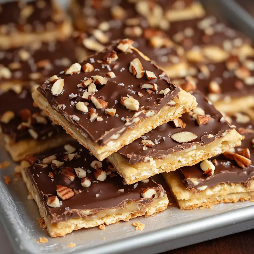 A tray of layered desserts featuring a bottom cookie crust, topped with chocolate and sprinkled with chopped nuts.