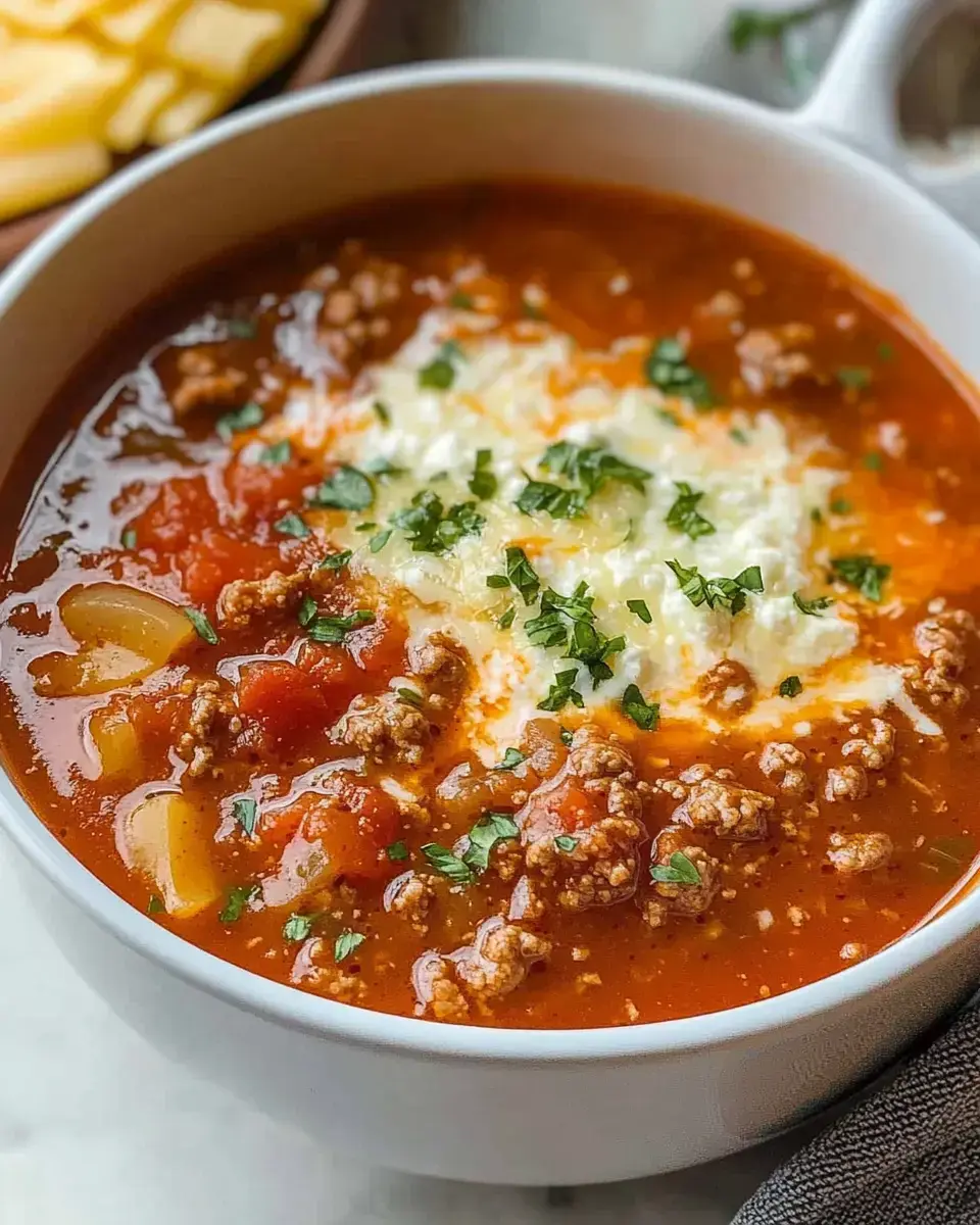 A bowl of hearty chili topped with cheese and fresh herbs, accompanied by a side of sliced cheese.