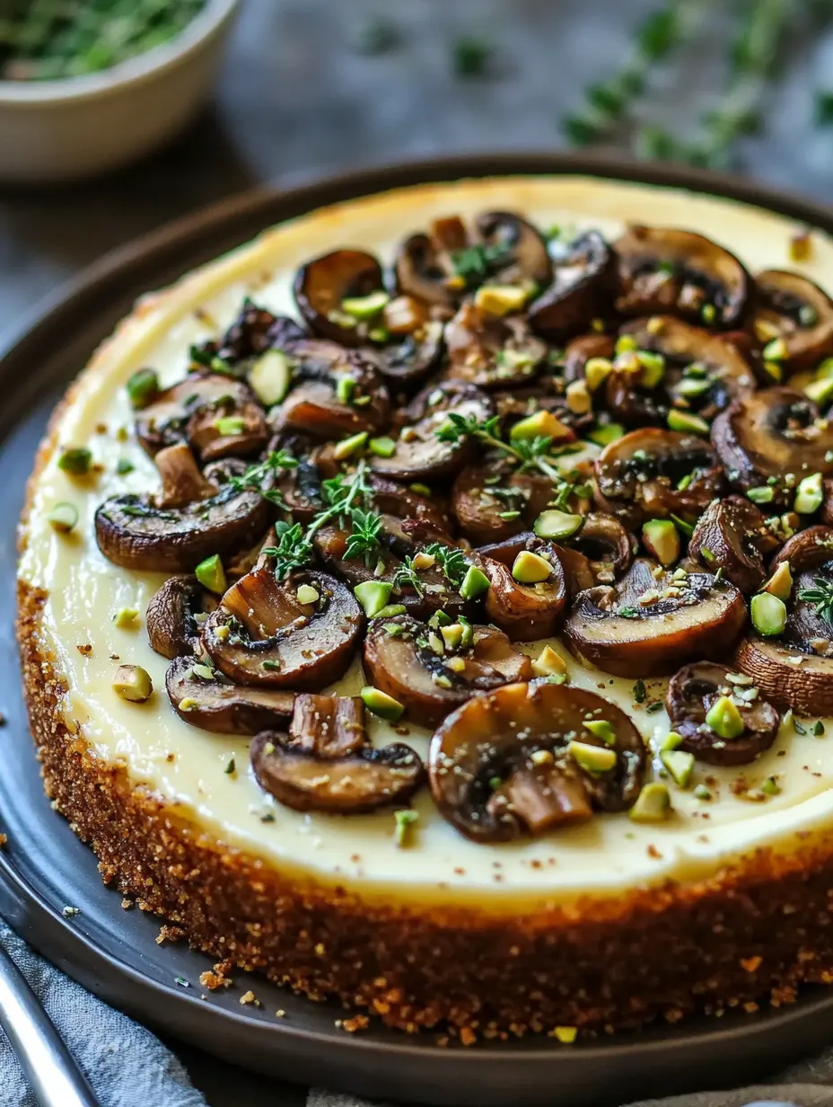 Pistachio and Mushroom Cheesecake with Feta & Parmesan Crust