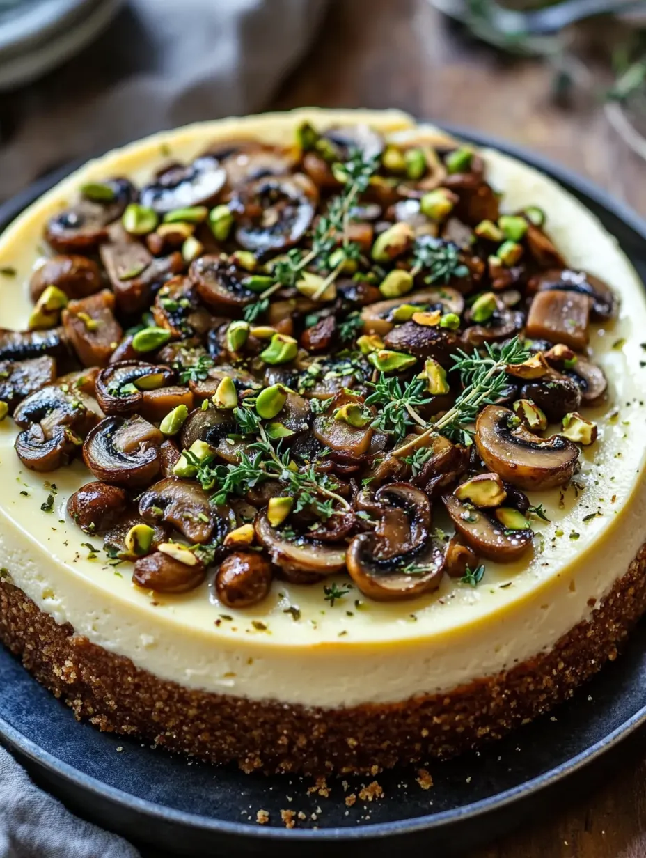 Pistachio and Mushroom Cheesecake with Feta & Parmesan Crust