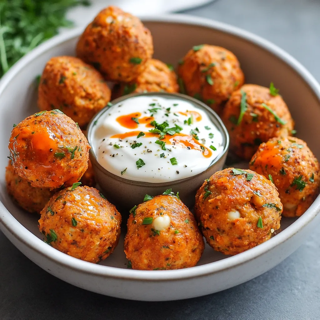 Buffalo Chickpea Meatballs with Yogurt Ranch