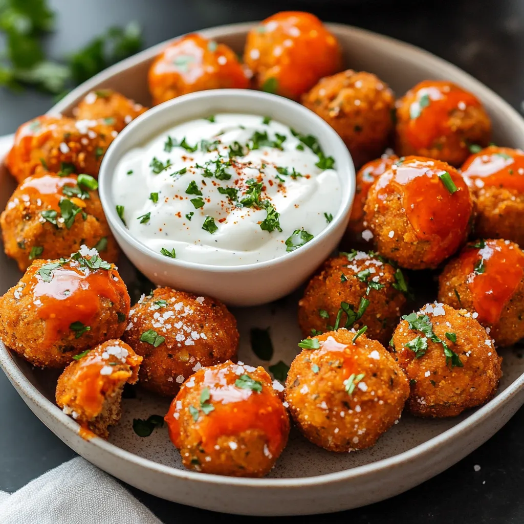 Buffalo Chickpea Meatballs with Yogurt Ranch