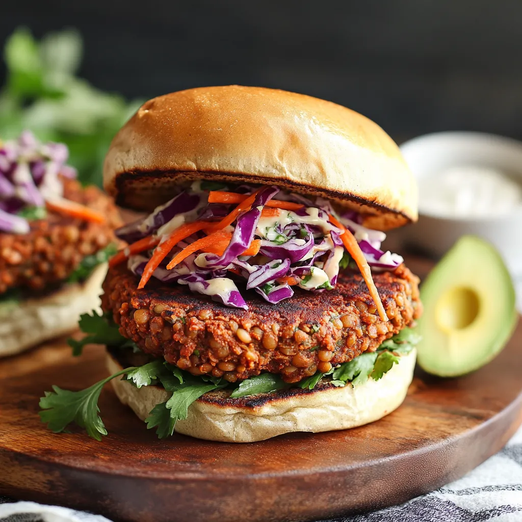 Spiced Lentil Burgers with Tahini Slaw (Vegan)