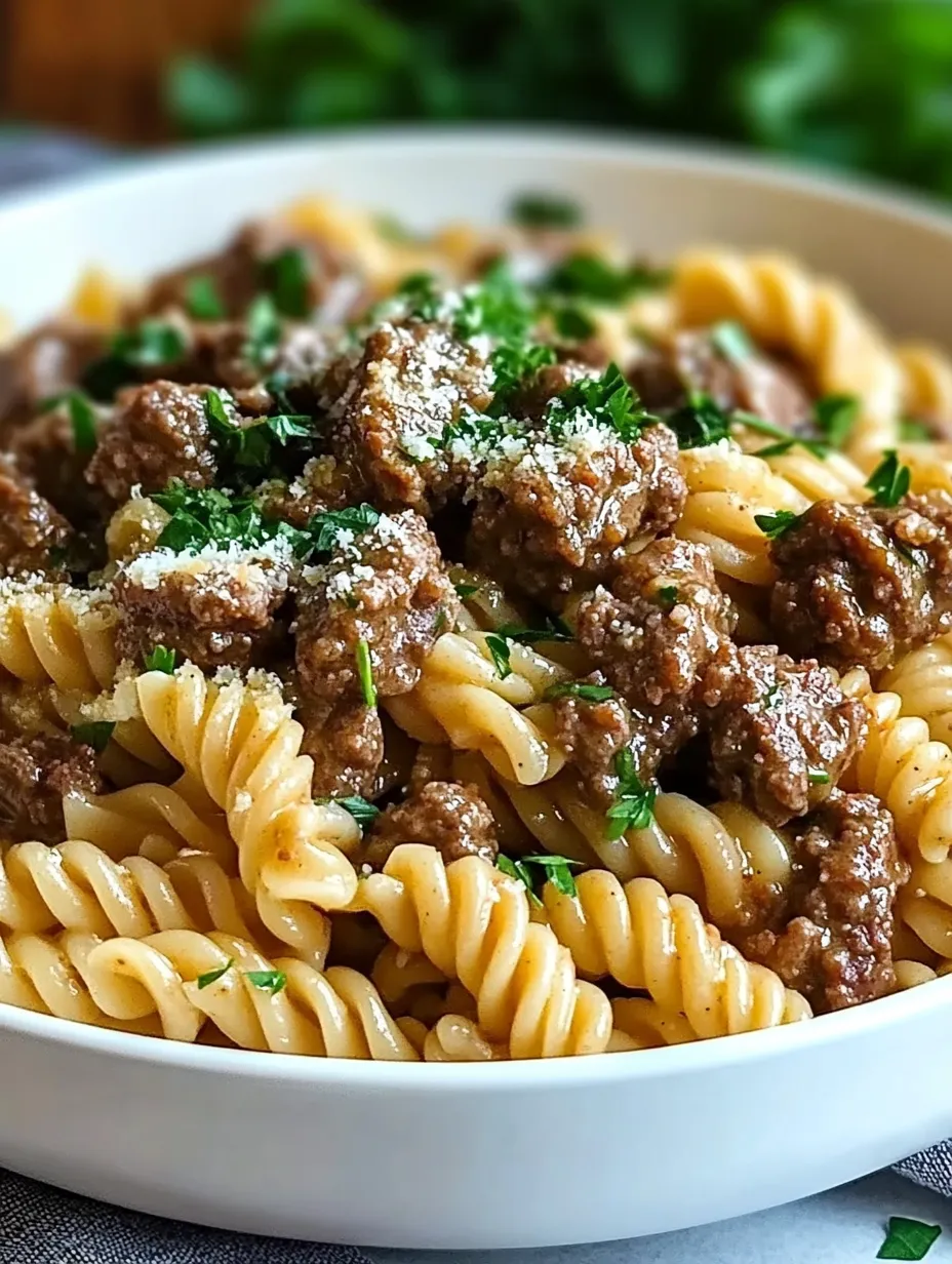 Beef and Rotini in Garlic Parmesan Sauce