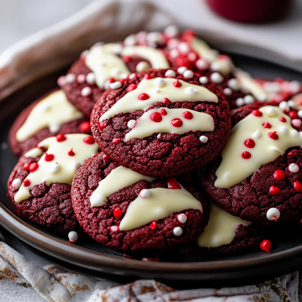 White Chocolate Dipped Red Velvet Cookies