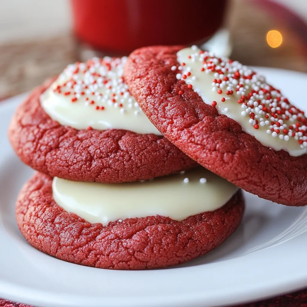 White Chocolate Dipped Red Velvet Cookies Recipe