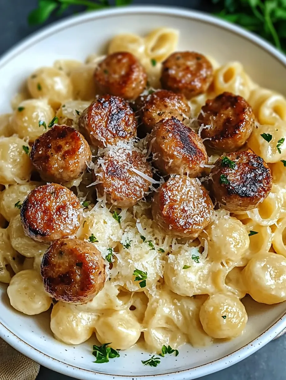 Garlic Butter Sausage Bites with Creamy Parmesan Pasta Recipe