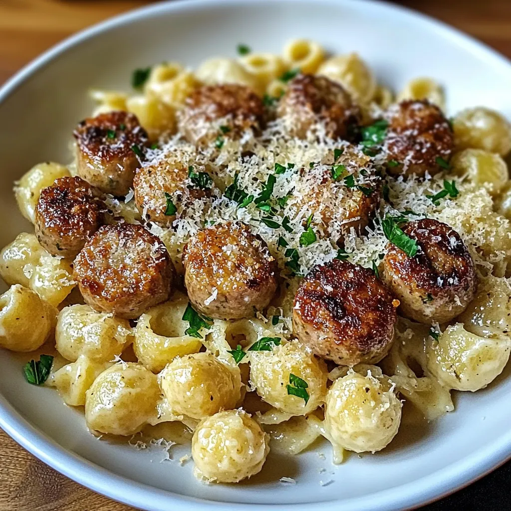 Delicious Garlic Butter Sausage Bites with Creamy Parmesan Pasta