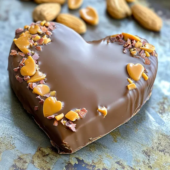 A chocolate heart with nuts on top.