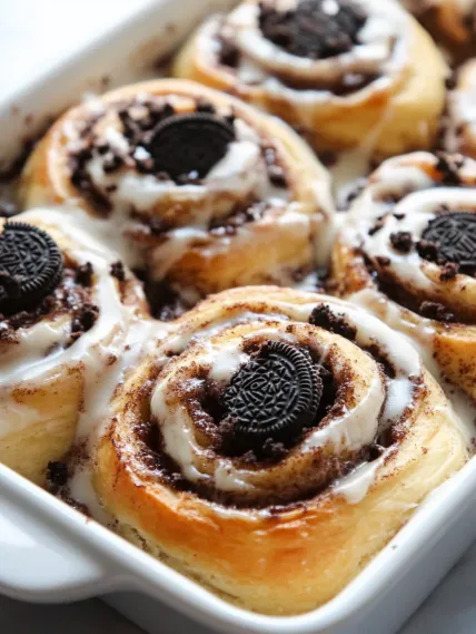 A plate of pastries with Oreo cookies on top.