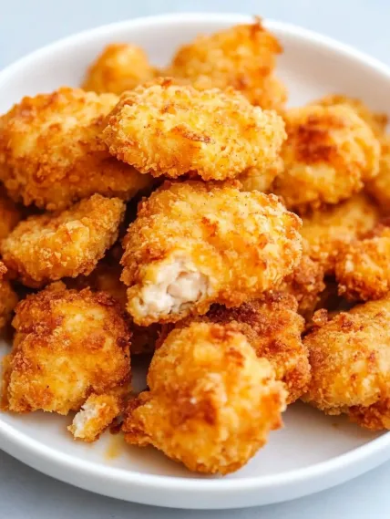 A bowl of breaded chicken.