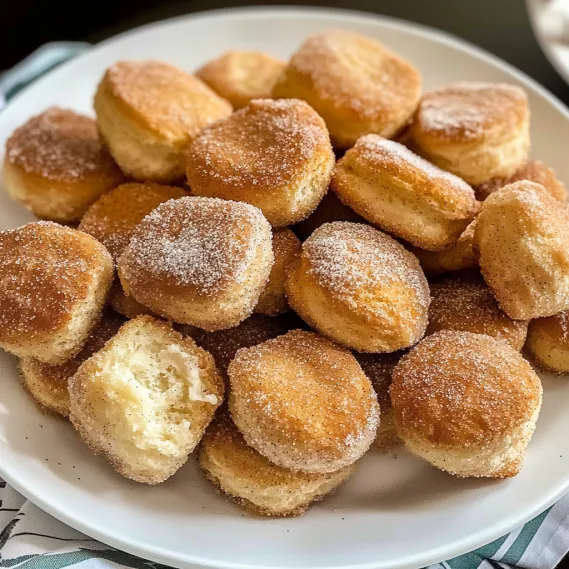 A plate of powdered sugar donuts.