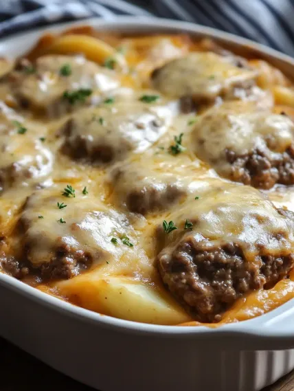 A bowl of food with meat and cheese.