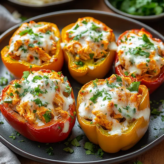 A plate of peppers with cheese on top.