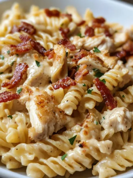 Bacon and chicken pasta.