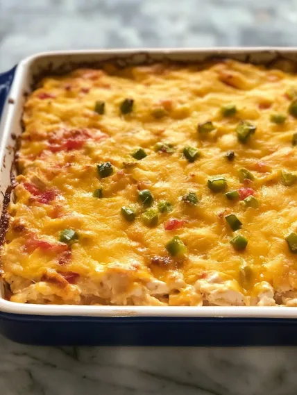 A baked dish with a variety of vegetables.