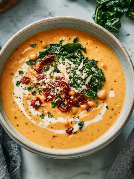 A bowl of soup with vegetables and cheese.