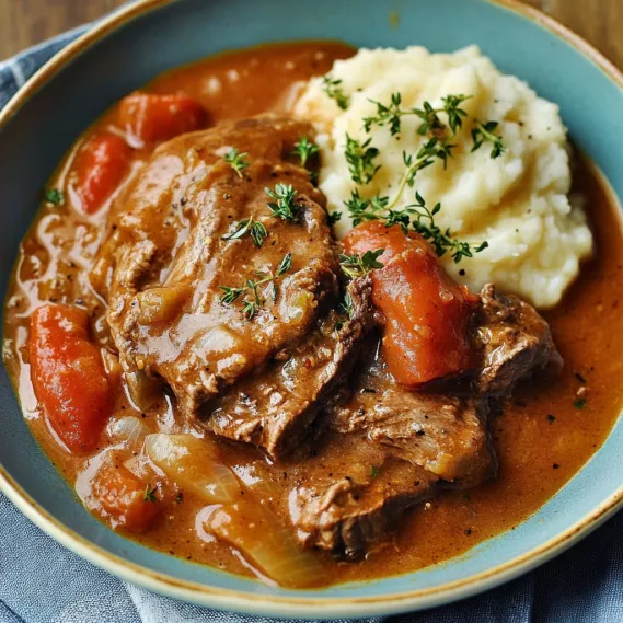 A plate of food with meat and potatoes.