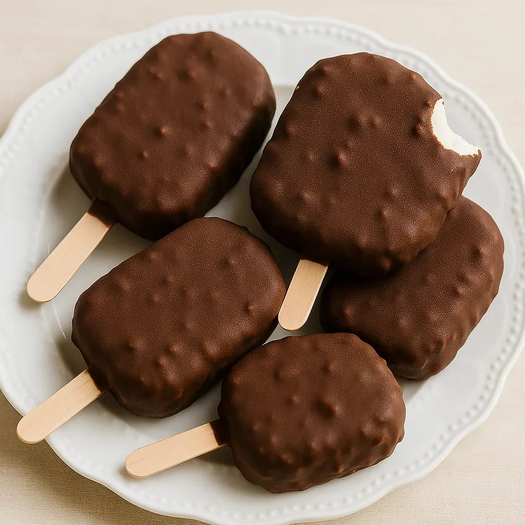 Chocolate ice cream on a white plate.