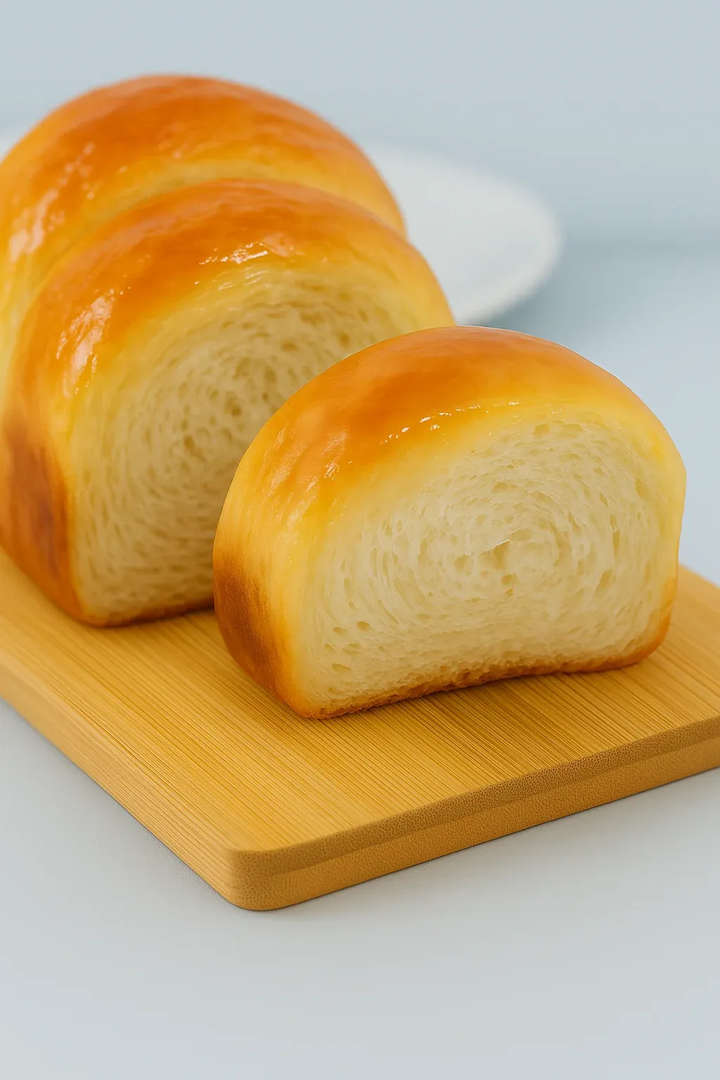 Two slices of bread on a wooden board.