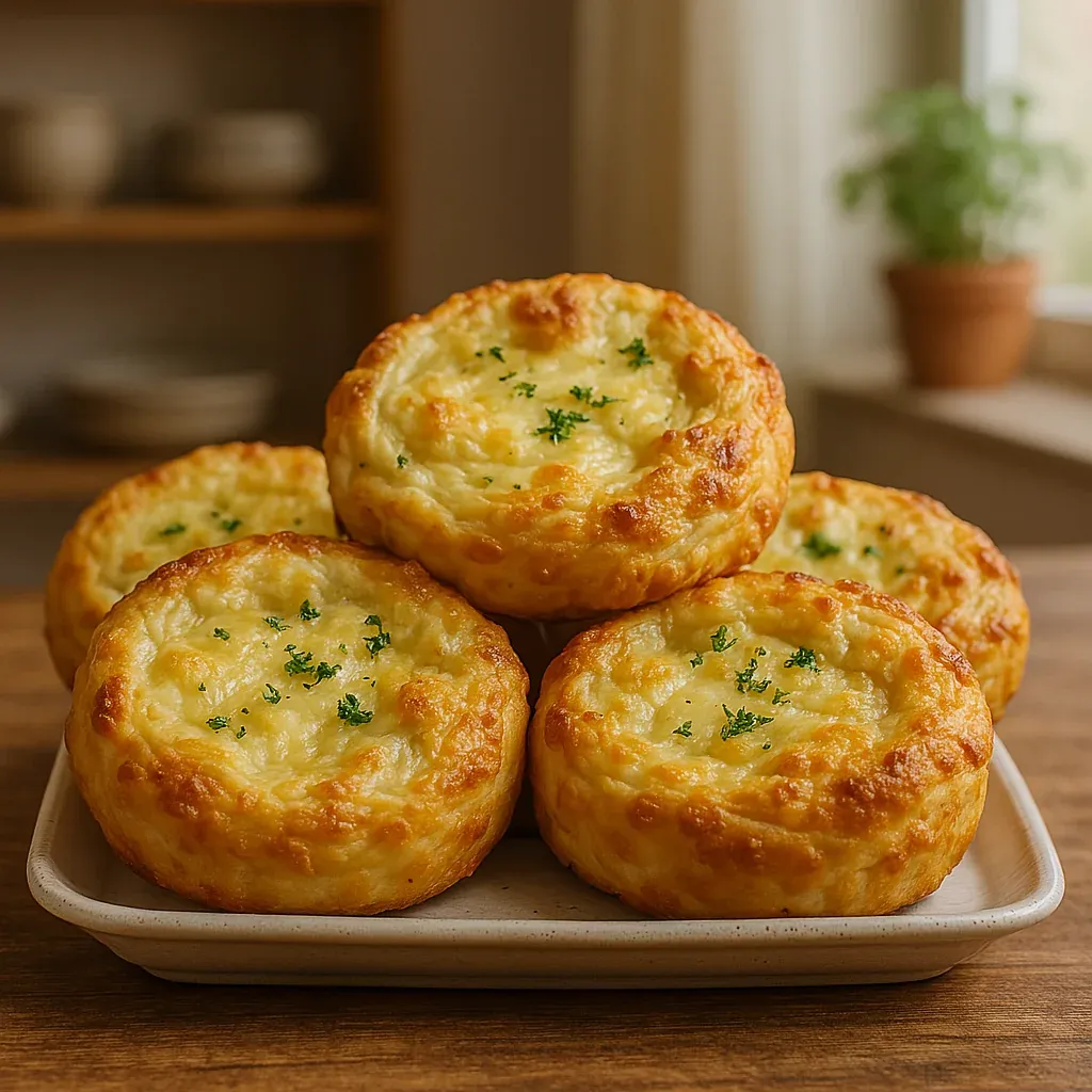 Four cheese and herb filled pastries on a plate.