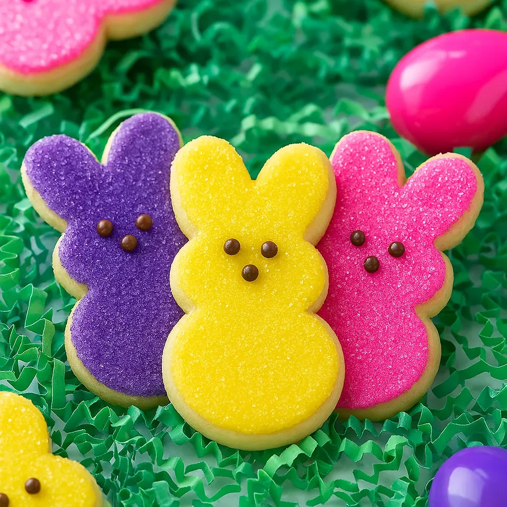 Three colorful cookies with eyes and noses.