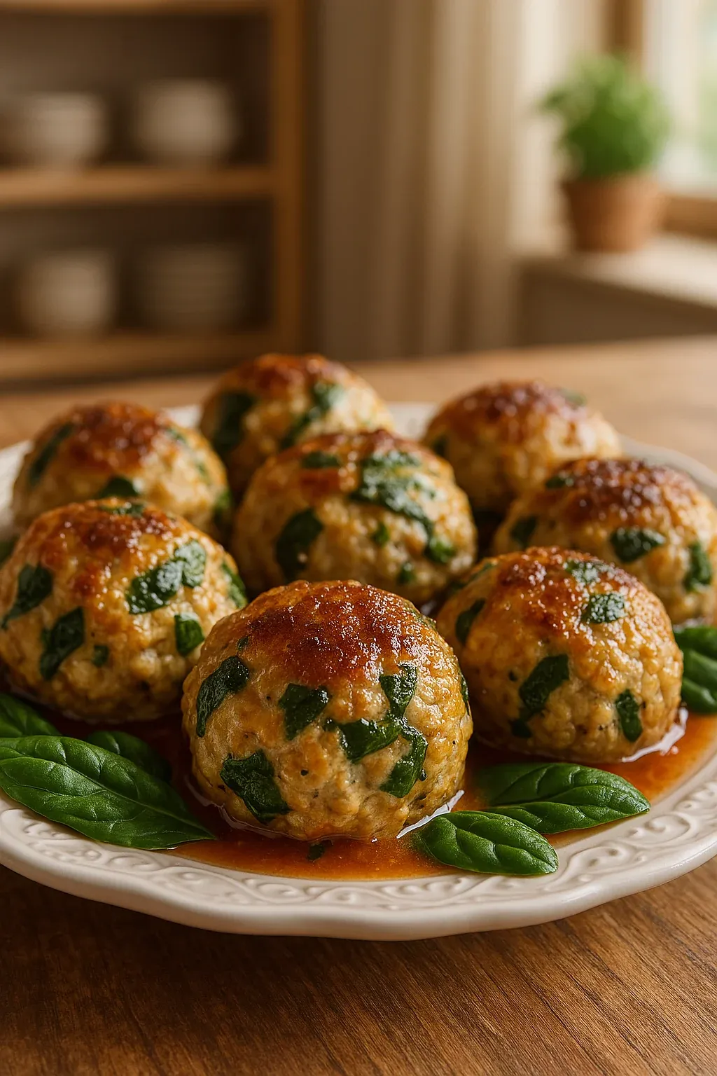 A plate of meatballs with green toppings.