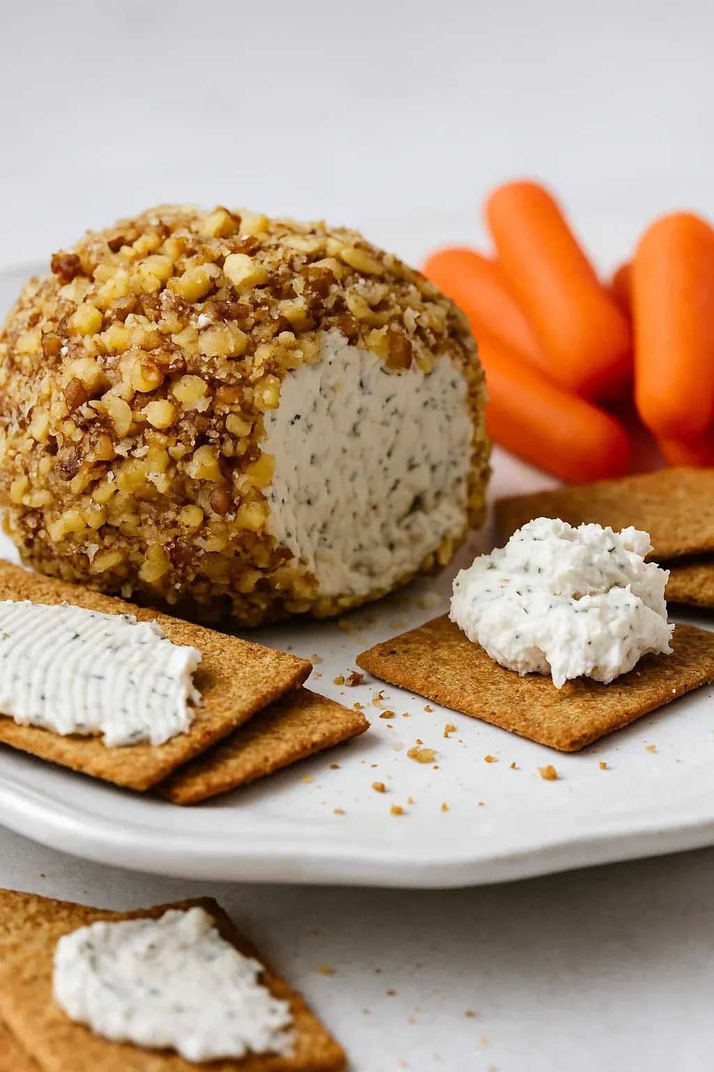 A plate with crackers and a dip.