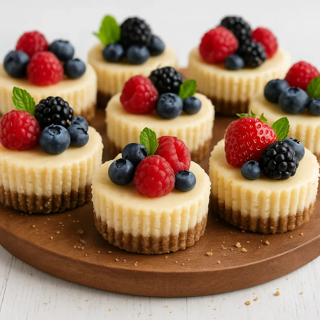 A plate of desserts with berries and cream.