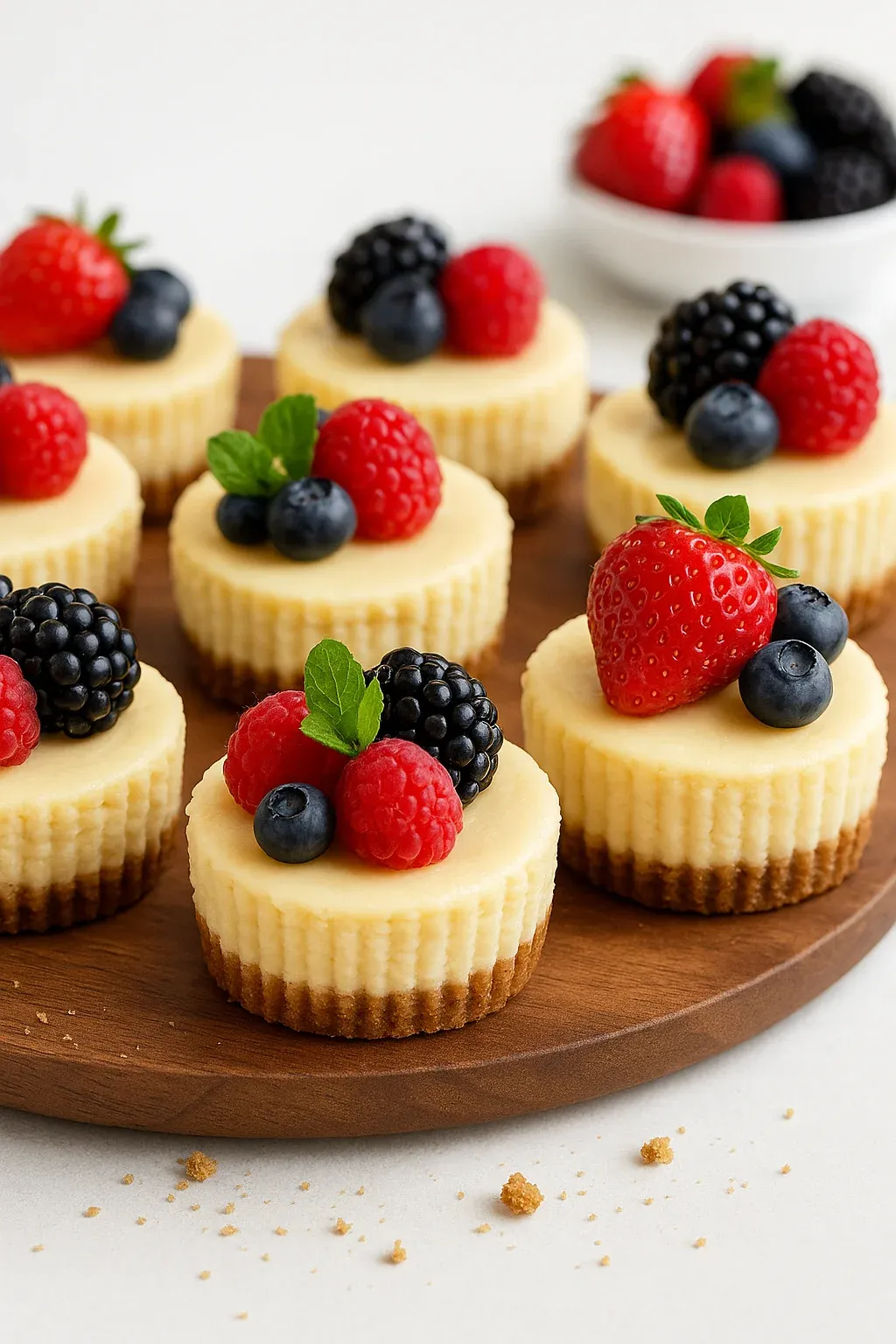 A plate of desserts with berries and cream.