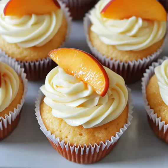 A cupcake with a peach on top.