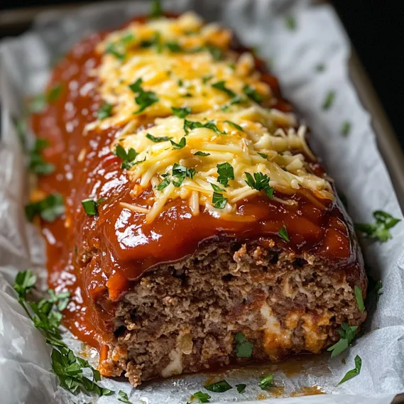 A casserole with cheese and tomato sauce.