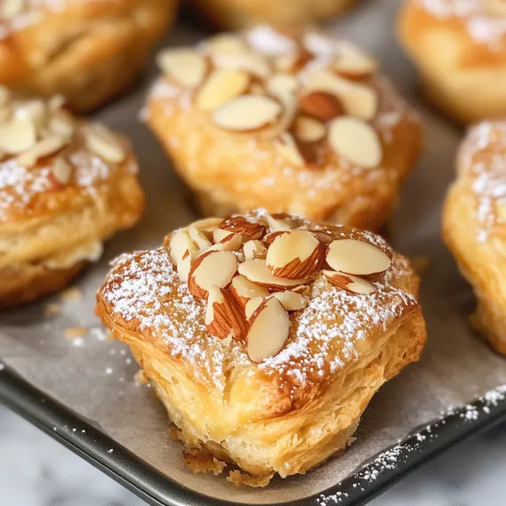A plate of pastries with almonds on top.