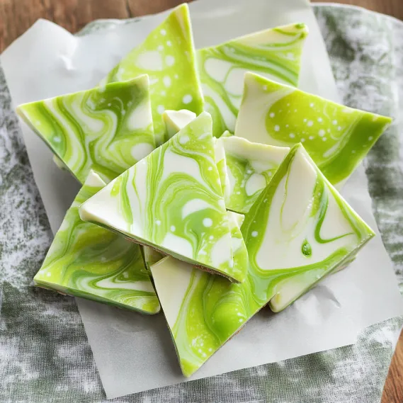 Green and white cake on a plate.