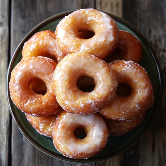 A plate of doughnuts with glaze.