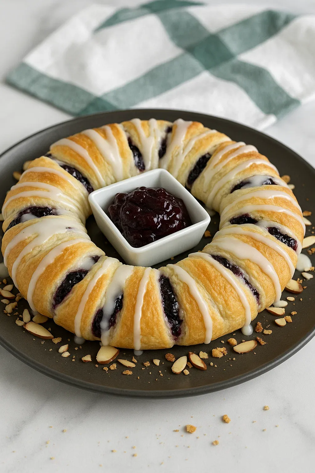 A plate of pastry with jelly in the center.