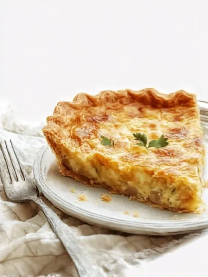 A slice of pie on a plate.