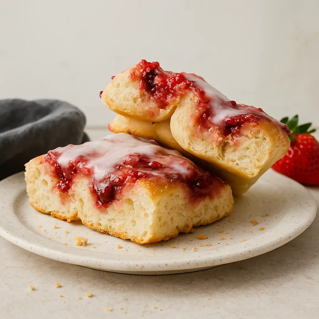 Two pieces of bread with jelly on top.