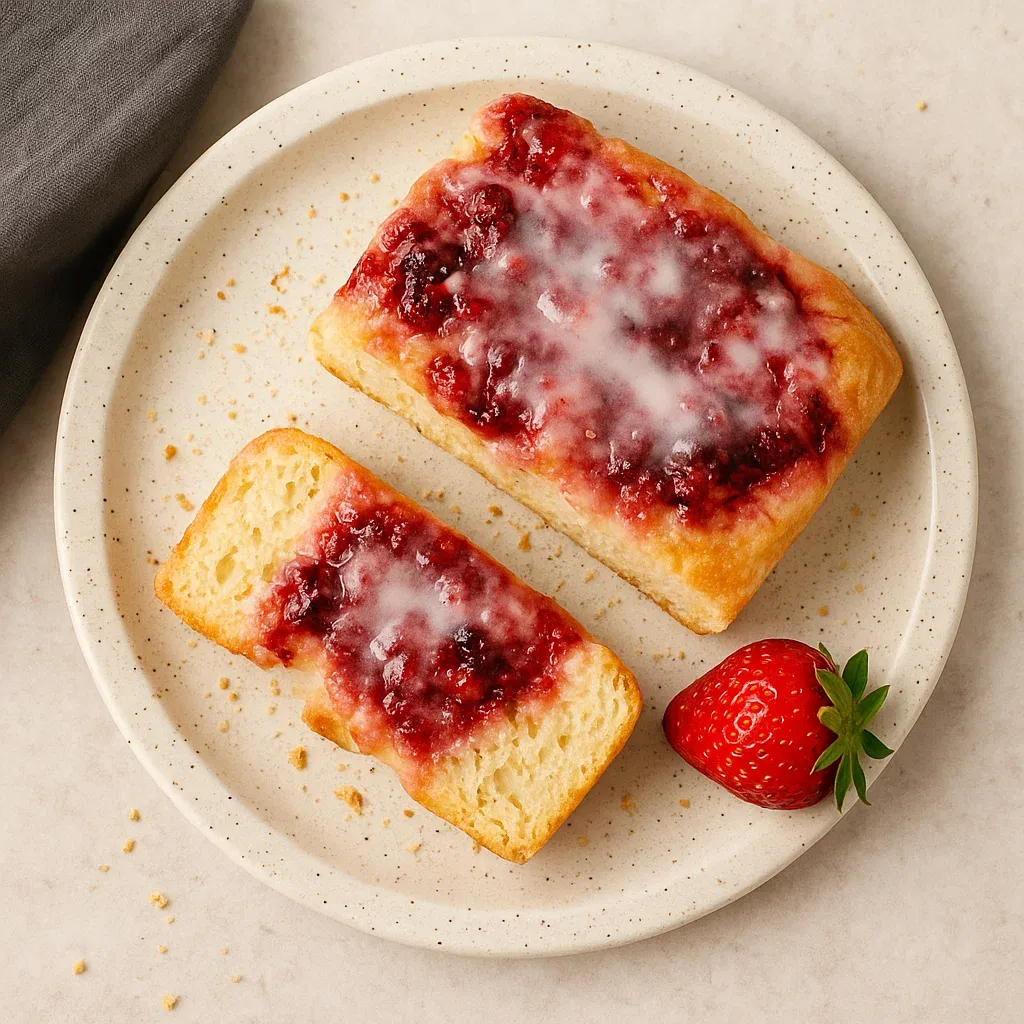 Two pieces of bread with jam on them.