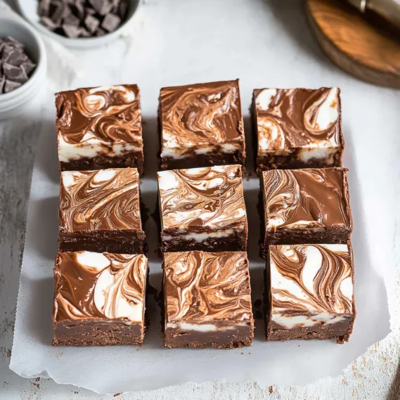 A plate of brownies with white frosting.