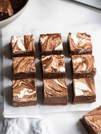 A plate of brownies with white frosting.