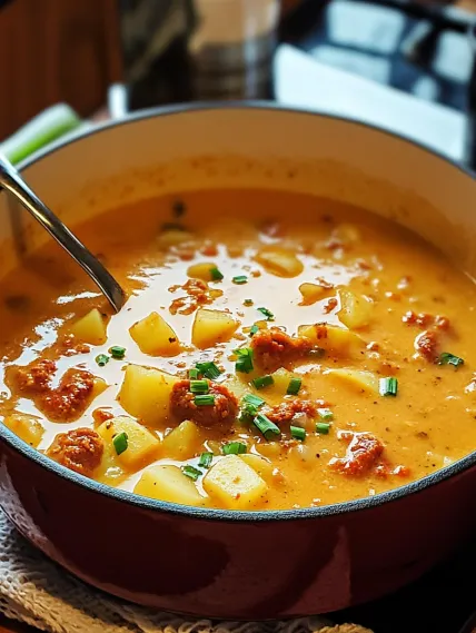 A bowl of soup with a spoon in it.