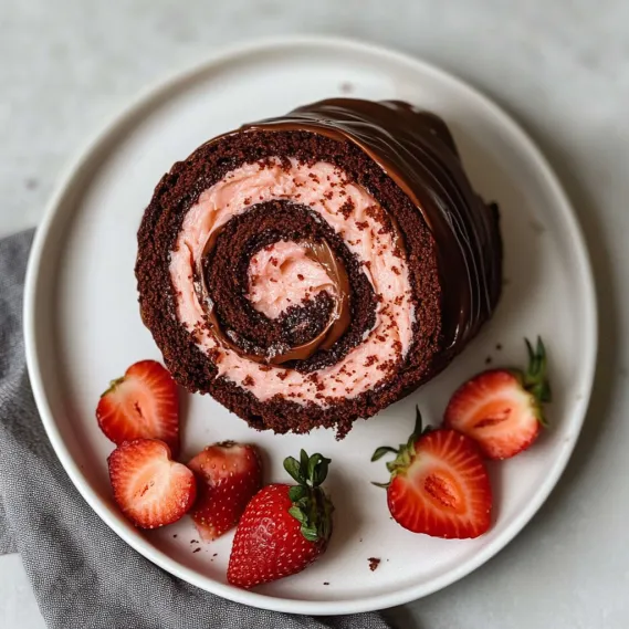 A chocolate cake with a swirl of pink frosting.