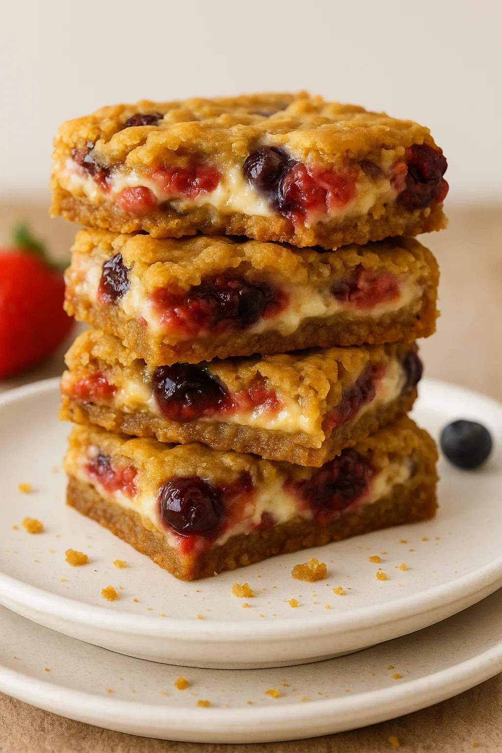Three stacked slices of cake.