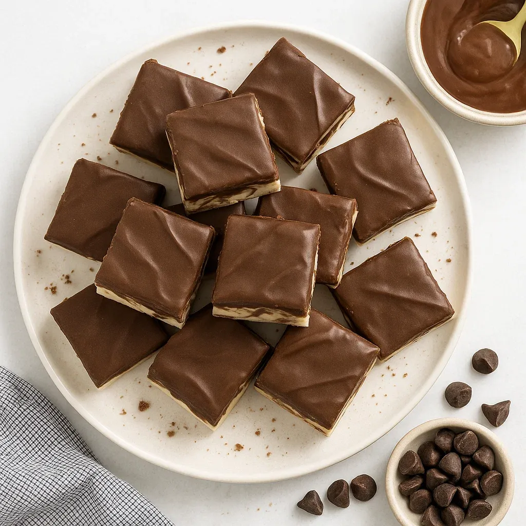 A plate of chocolate desserts.