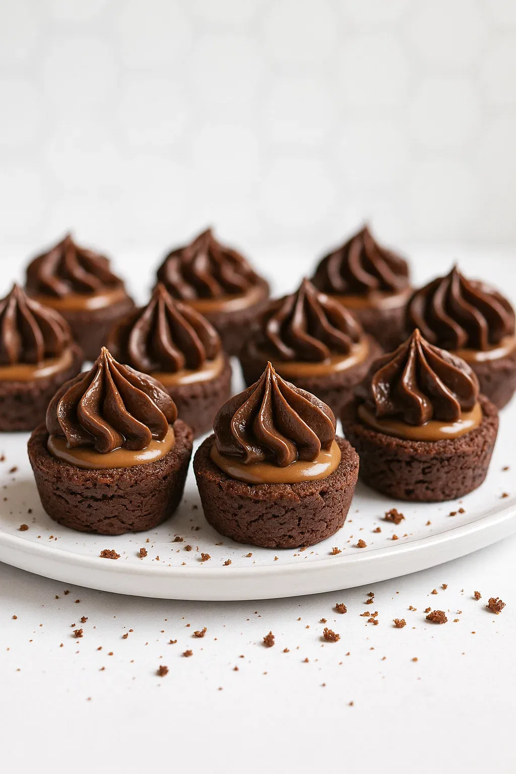 Chocolate cupcakes with chocolate frosting and chocolate sprinkles.