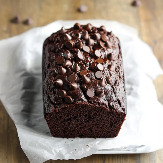 A chocolate cake with chocolate chips.