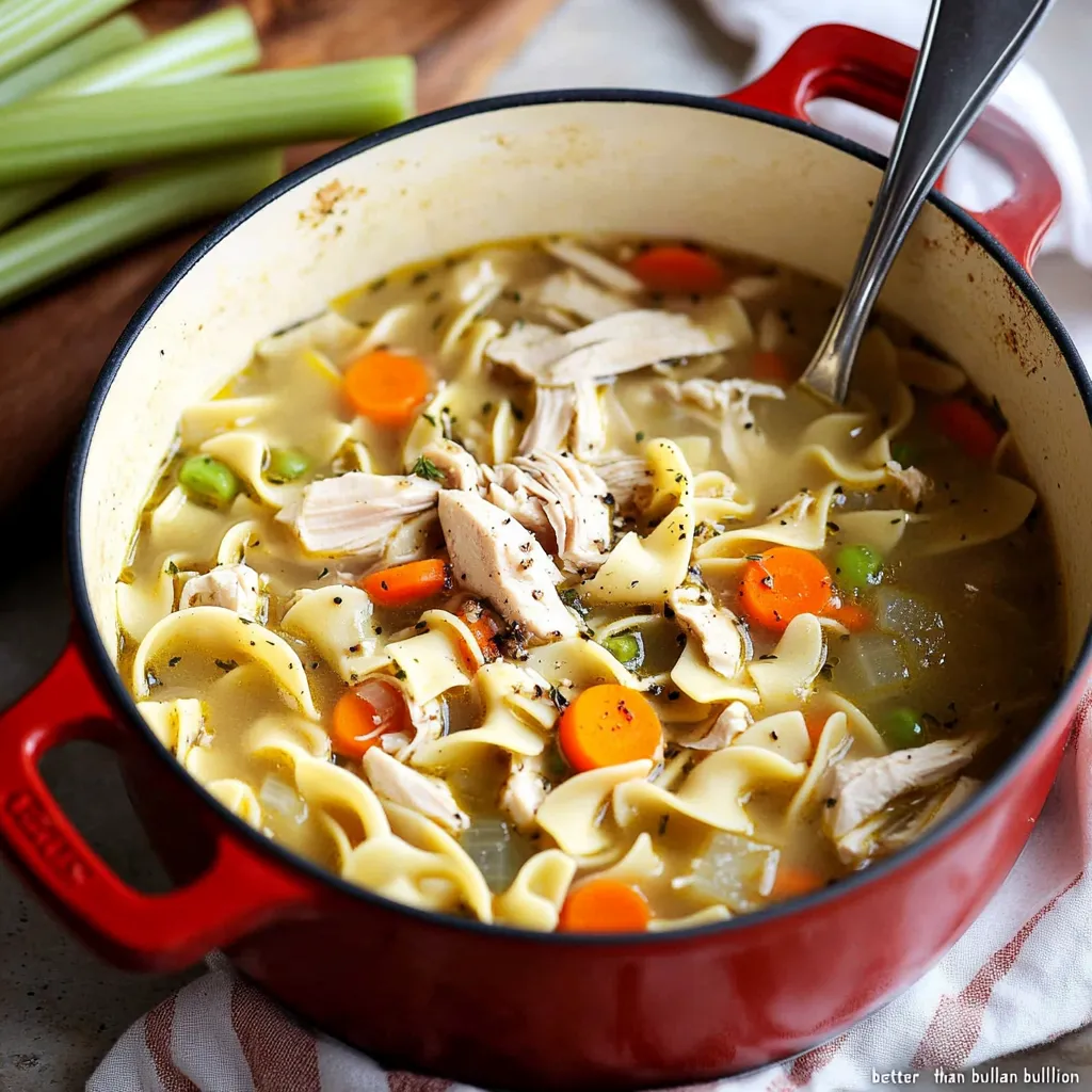 A bowl of soup with chicken and carrots.