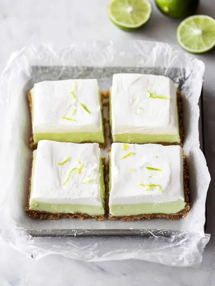 A square of cake with lemon wedges on top.